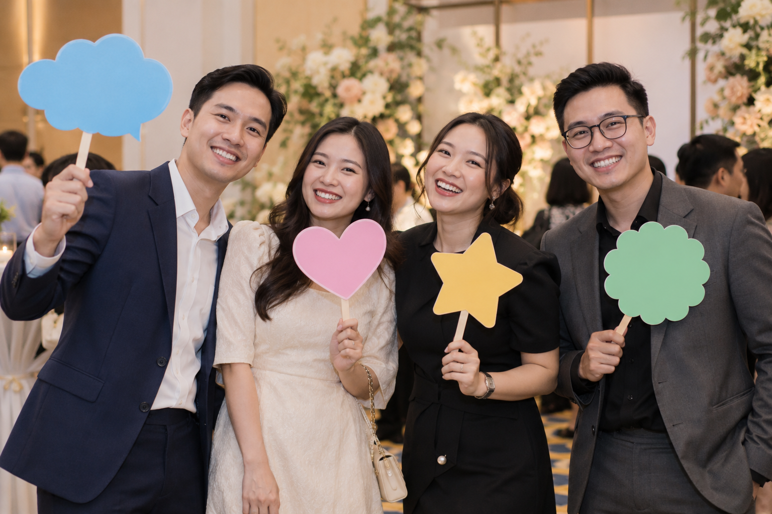 Hướng dẫn làm hashtag cầm tay đẹp, chắc chắn cho sự kiện 7 Khách mời Việt Nam cầm bảng hashtag màu sắc và chụp ảnh tại sự kiện
